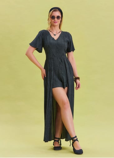 Flounce Sleeve Shorts Detailed Anthracite Women's Jumpsuit 4488